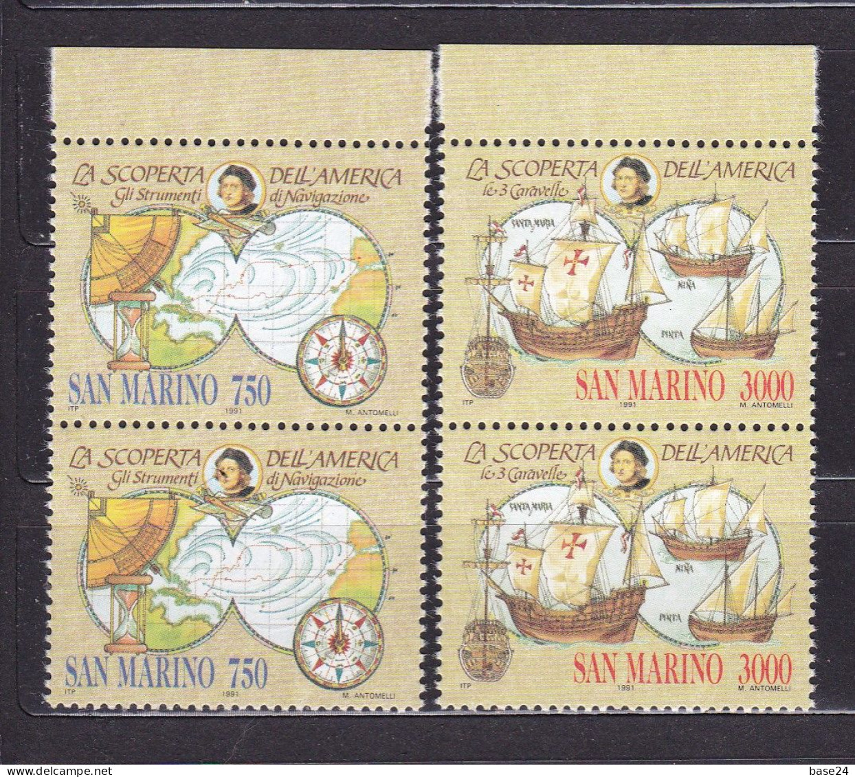 1991 San Marino Saint Marin SCOPERTA DELL'AMERICA, COLOMBO, DISCOVERY OF AMERICA  2 Serie Di 2 Valori Coppia MNH** Pair - Neufs