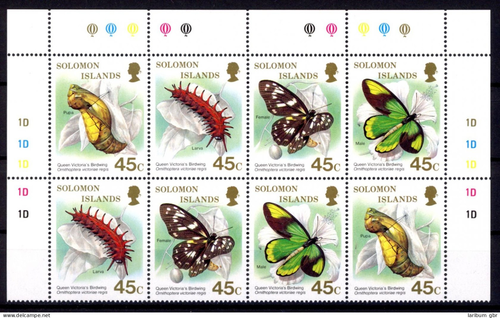 Salomon Inseln 2 X 4er Streifen 667-70 Postfrisch Schmetterlinge #HB161 - Solomon Islands (1978-...)