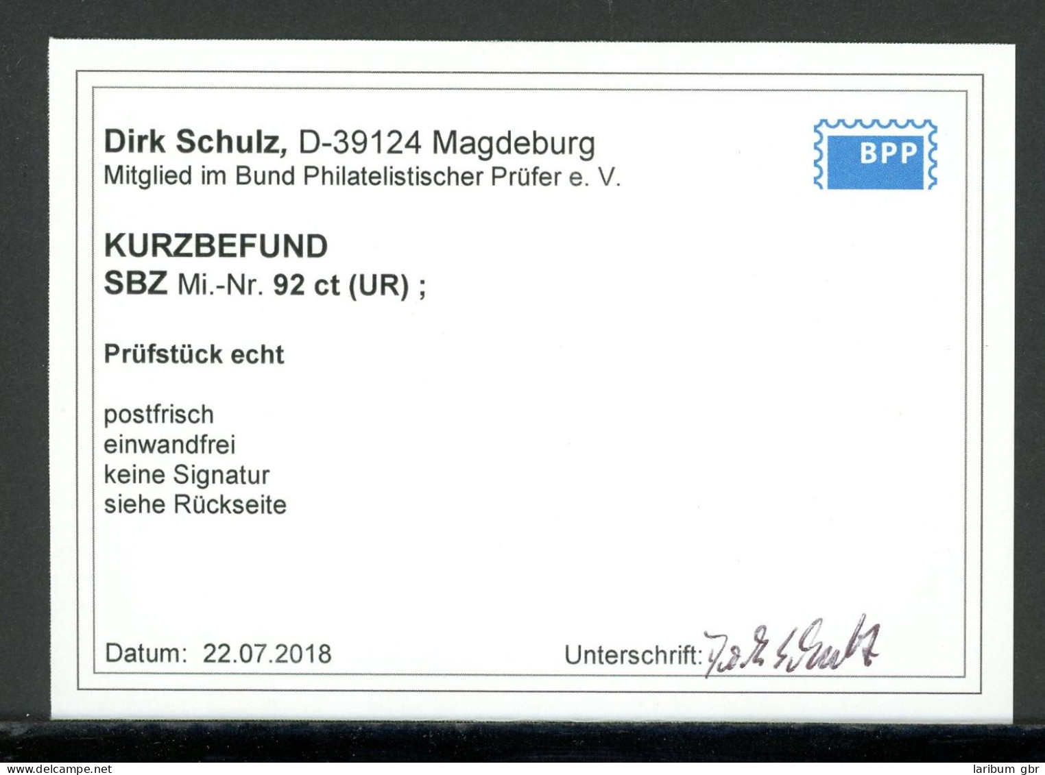 SBZ Thüringen 92 A X Ct Unterrand Postfrisch Kurzbefund Schulz #JO873 - Autres & Non Classés