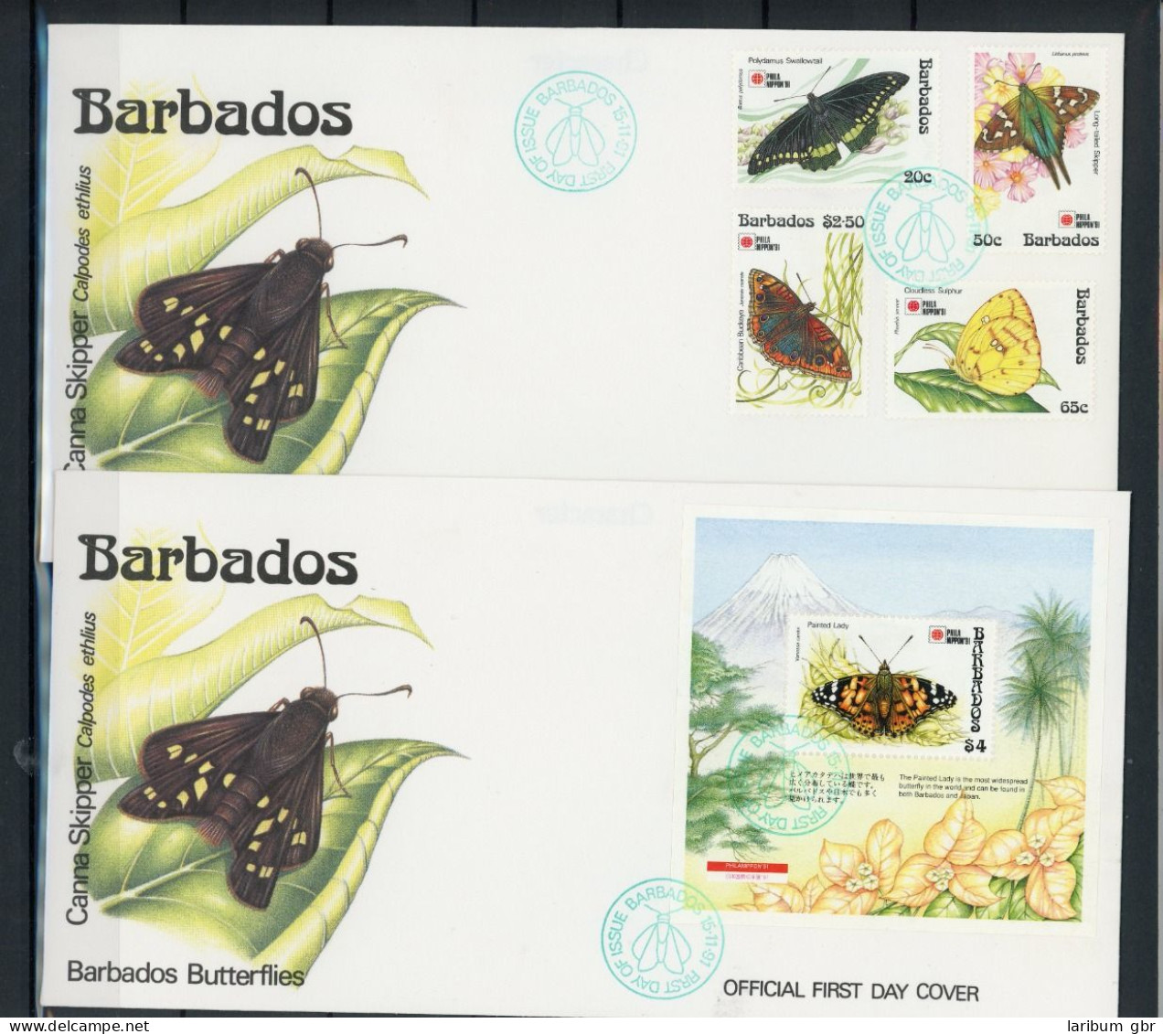 Barbados 782-785, Block 27 Schmetterling Ersttagesbrief/FDC #JW618 - Barbados (1966-...)