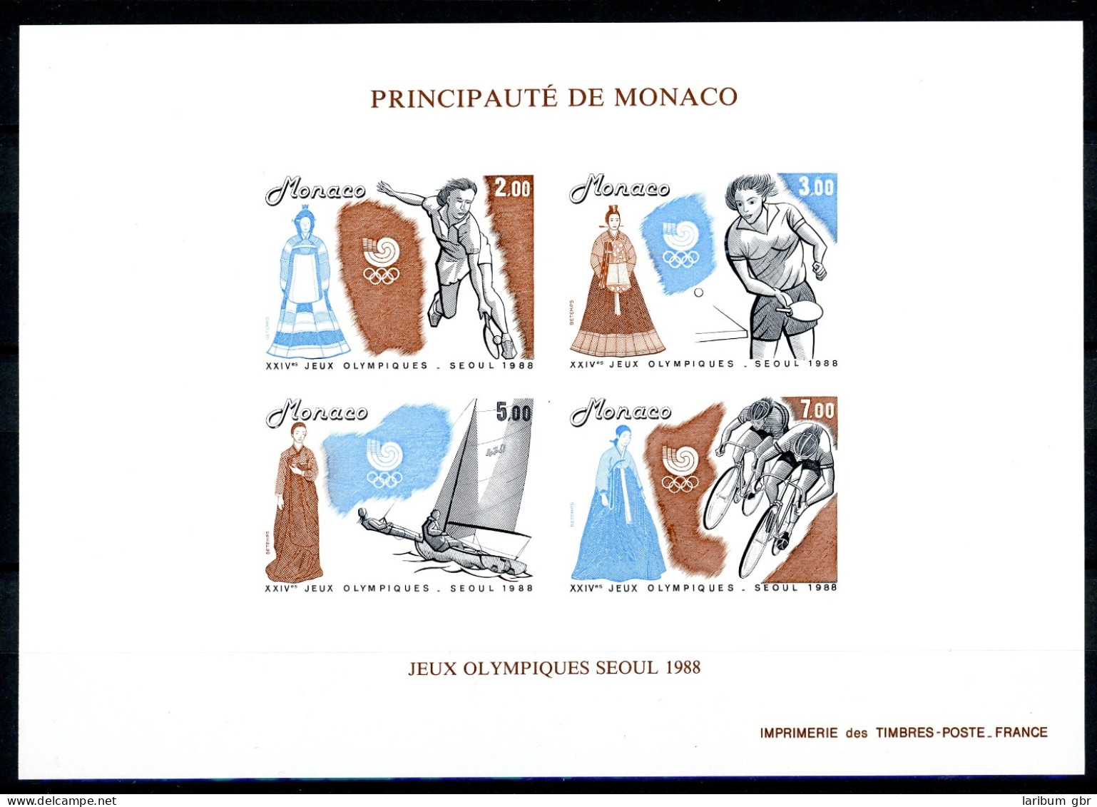 Monaco Block 40 U Postfrisch Ungezähnt Tischtennis Fahrrad #IV193 - Otros & Sin Clasificación