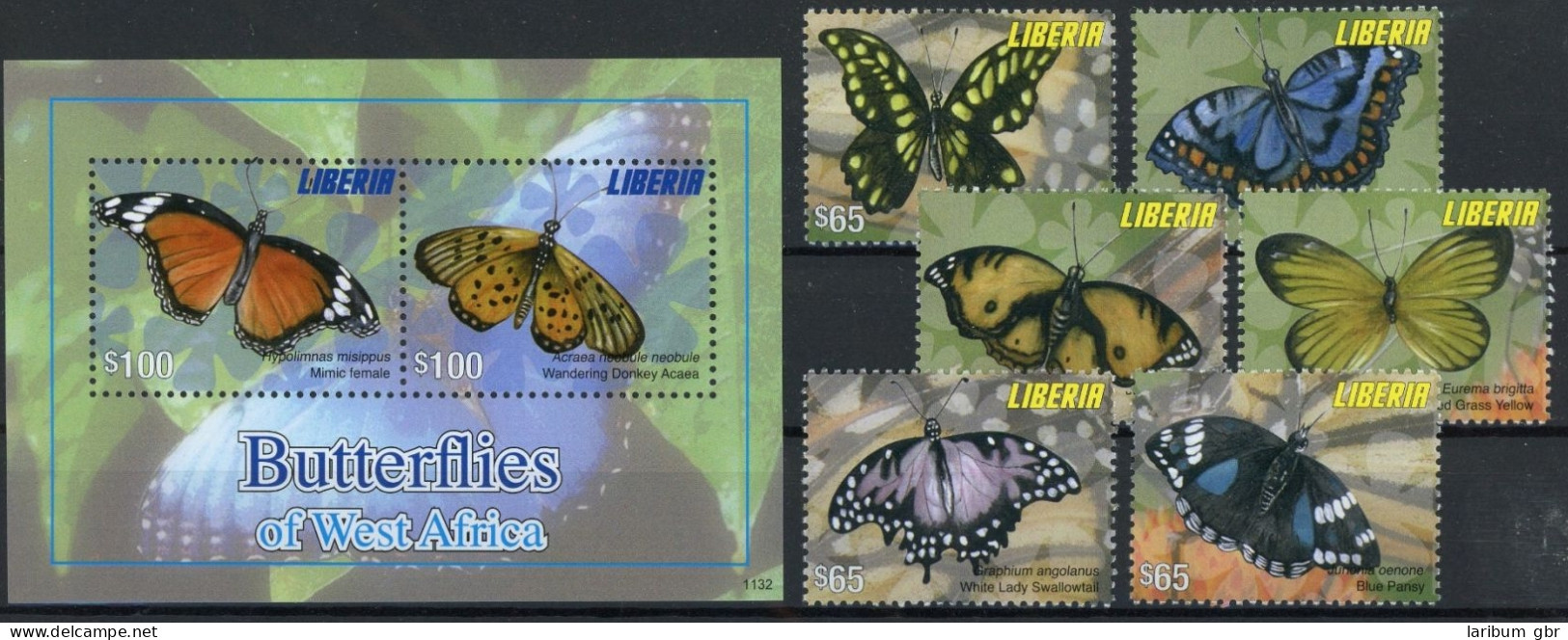 Liberia Kleinbogen 5963-5968, Block 606 Postfrisch Schmetterling #JU250 - Liberia