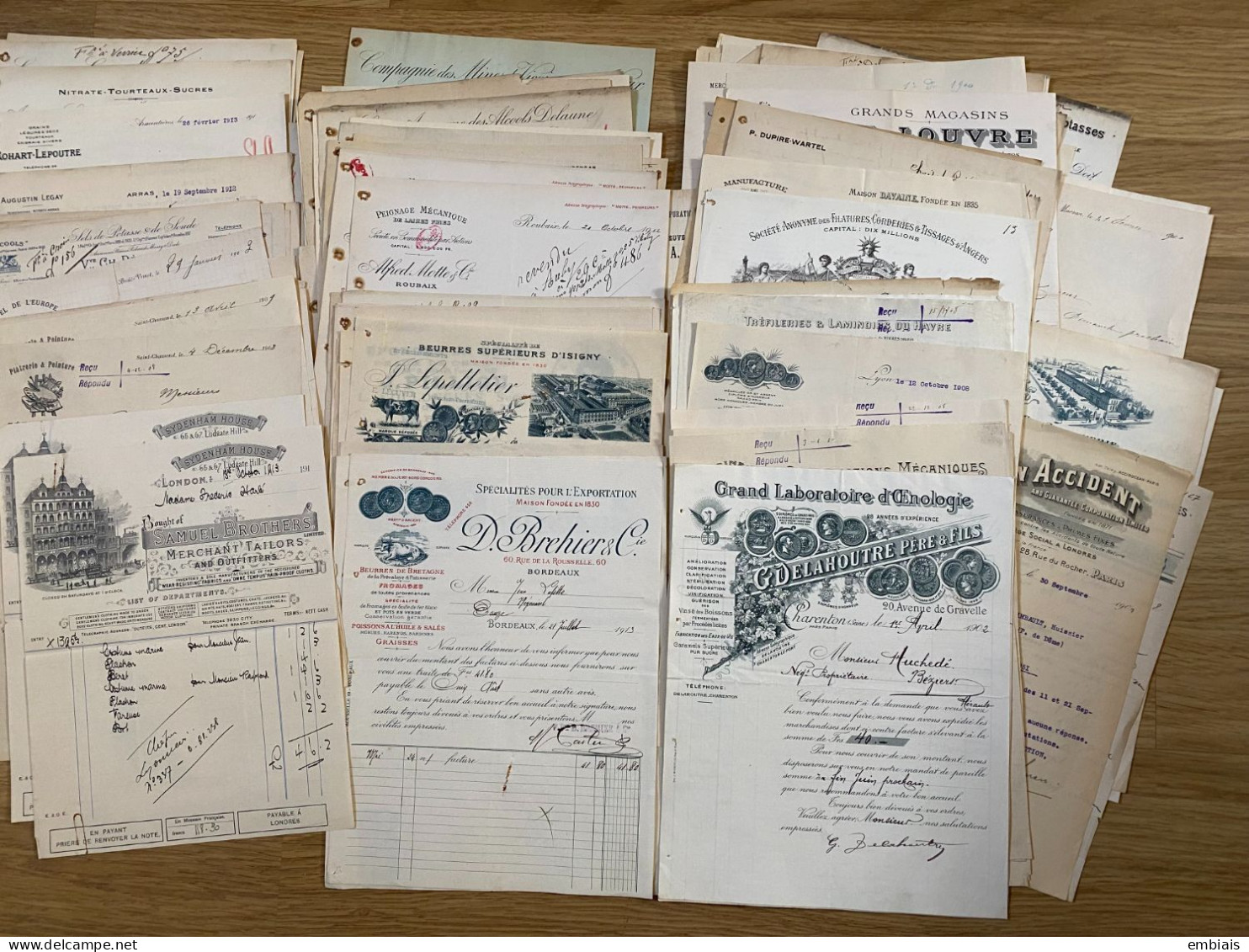 LOT DE 110 DOCUMENTS COMMERCIAUX Avec En-tête Commerciale Factures, Lettres Manuscrites Période 1900 à 1909 (1) - 1900 – 1949