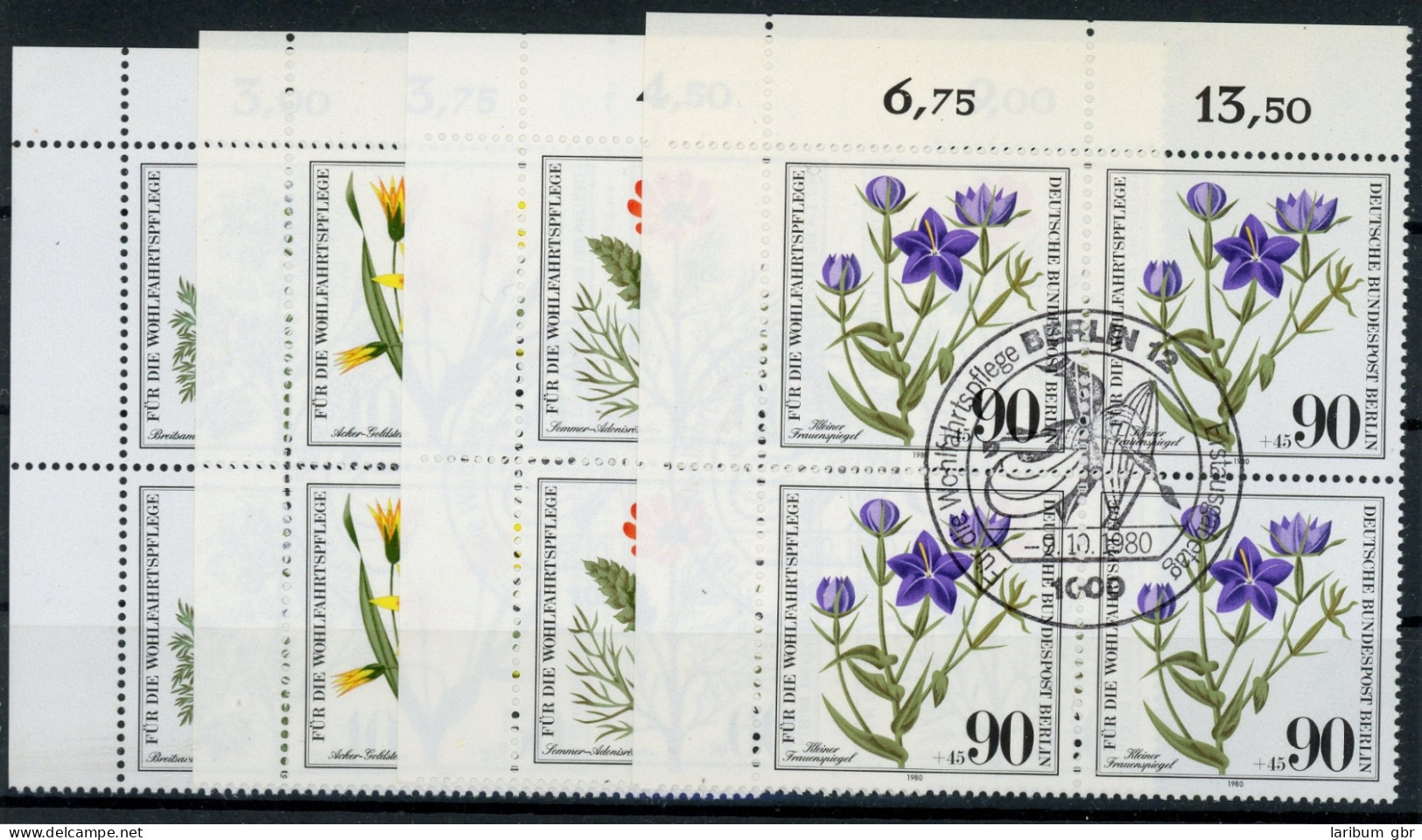 Berlin 4er Bl. Ecken Mit 629-32 Blumen Ersttagssonderstempel #HK561 - Sonstige & Ohne Zuordnung