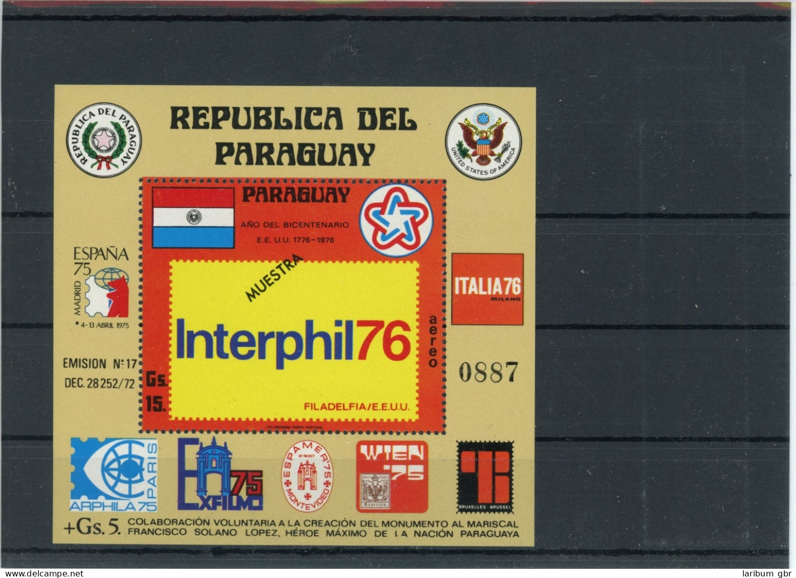 Paraguay Block 275 Postfrisch Briefmarkenausstellung #JK875 - Paraguay