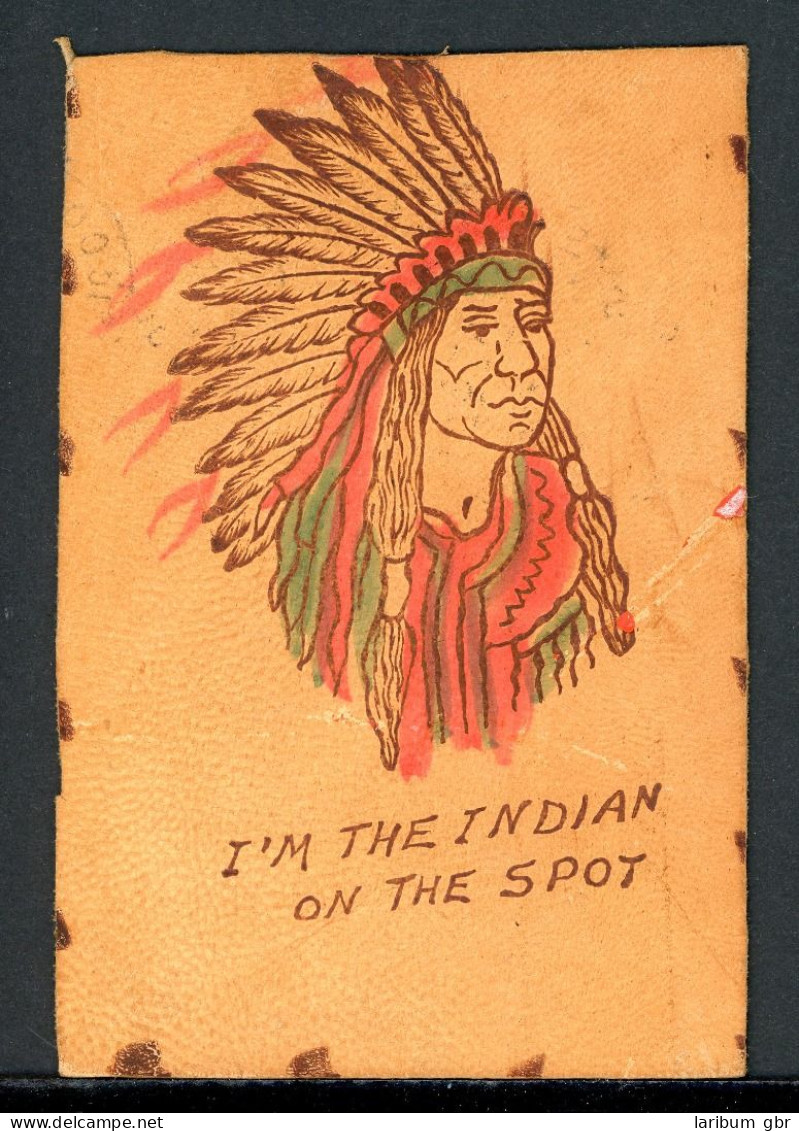 USA Lederpostkarte Motiv Indianer, USA > Göttingen #JS043 - Other & Unclassified