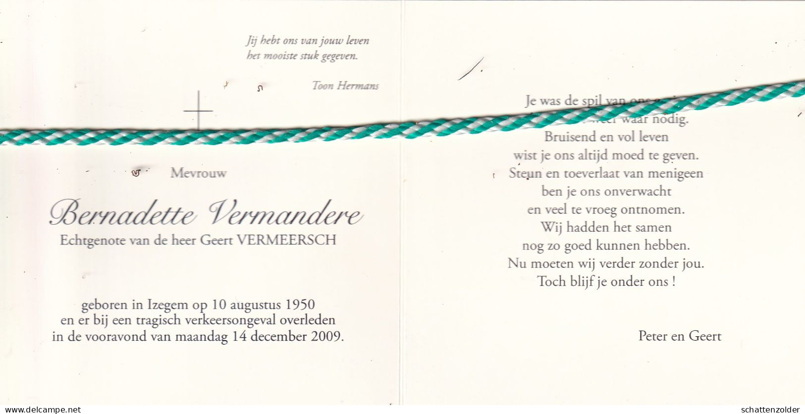 Bernadette Vermandere-Vermeersch, Izegem 1950, 2009. Foto - Leuven
