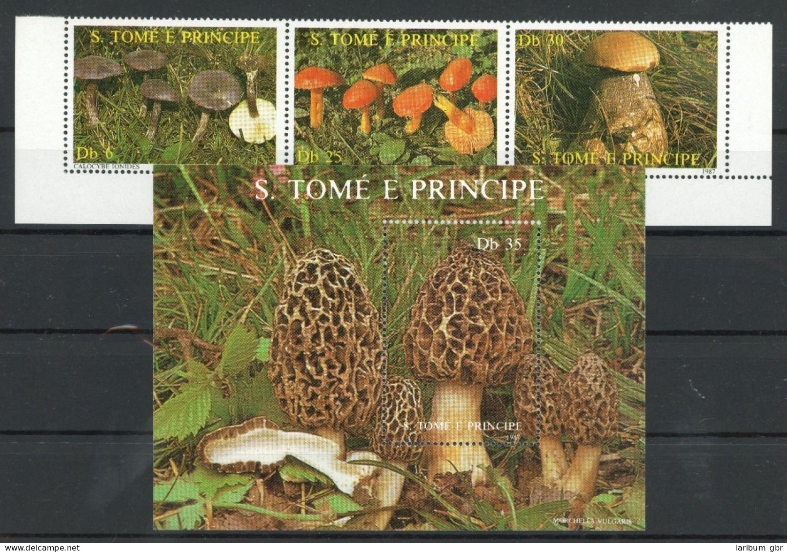 Sao Tomé Principe 3er Streifen 1013-1015, Block 173 Postfrisch Pilze #JQ948 - Sao Tome Et Principe