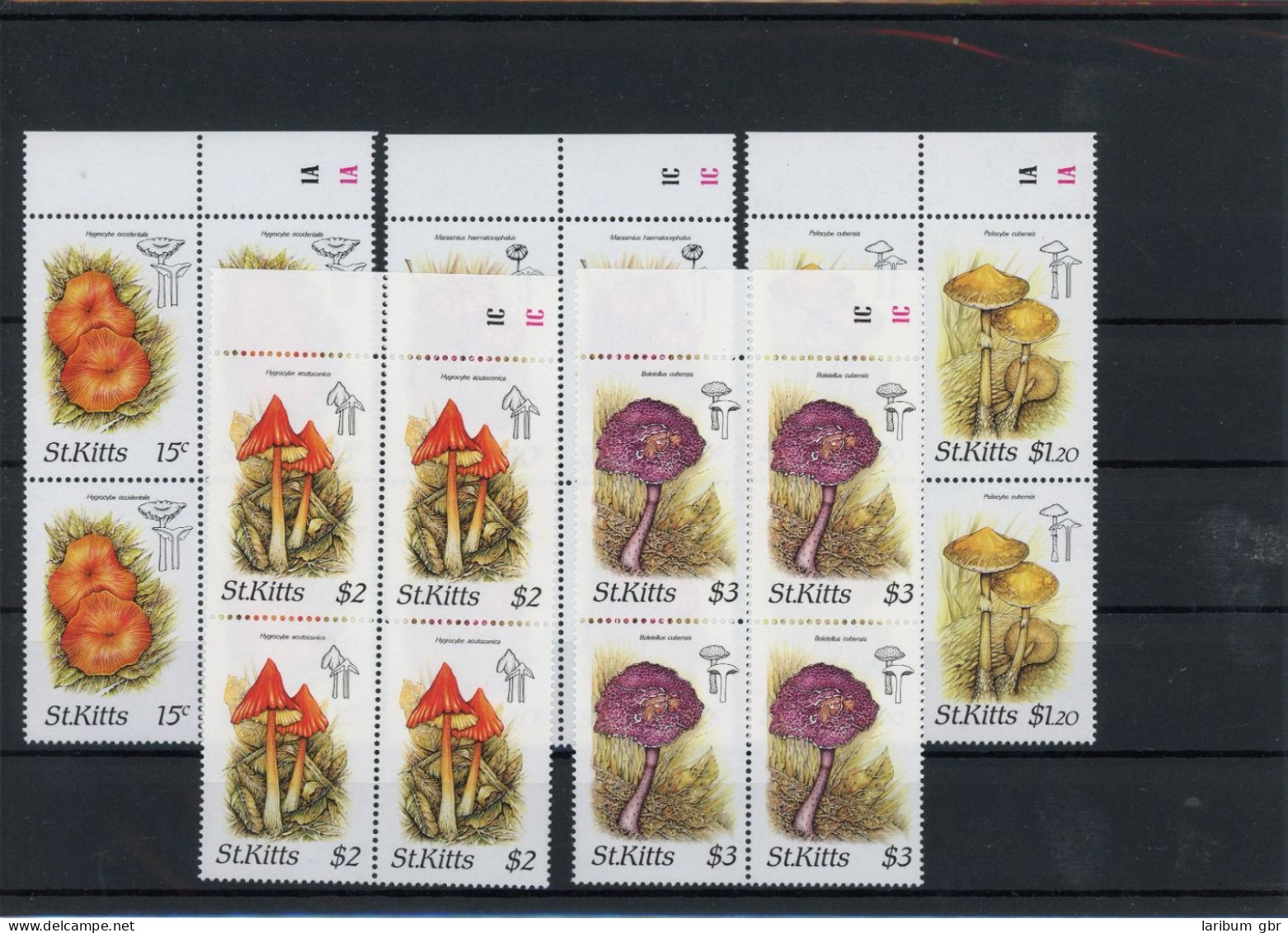St. Kitts Viererblock 213-217 Postfrisch Pilze #JQ990 - St.Kitts-et-Nevis ( 1983-...)