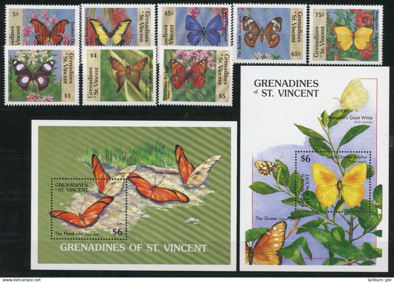 St. Vincent Grenadinen 664-671 + Bl. 46-47 Postfrisch Schmetterling #HF439 - St.Vincent & Grenadines