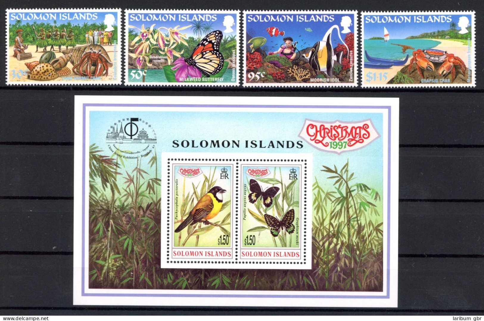 Salomon Inseln 876-879 + Bl. 40 Postfrisch Schmetterlinge #HB162 - Salomoninseln (Salomonen 1978-...)