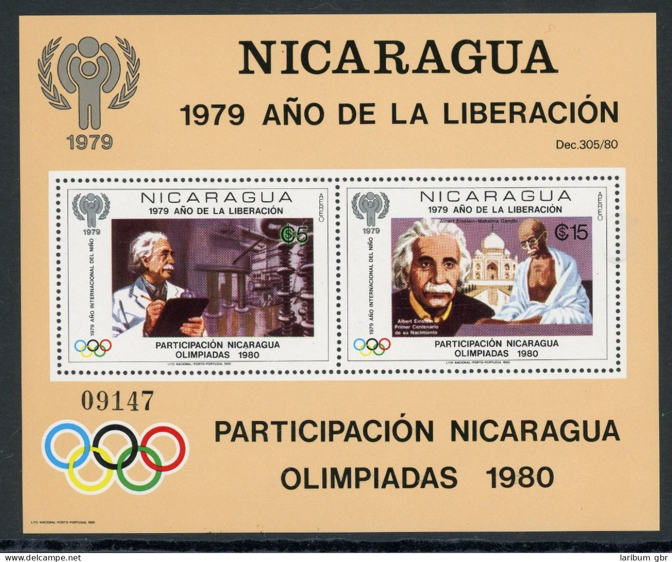 Nicaragua Block 113 Postfrisch Olympia 1980 Lake Placid / Moskau #JR911 - Nicaragua