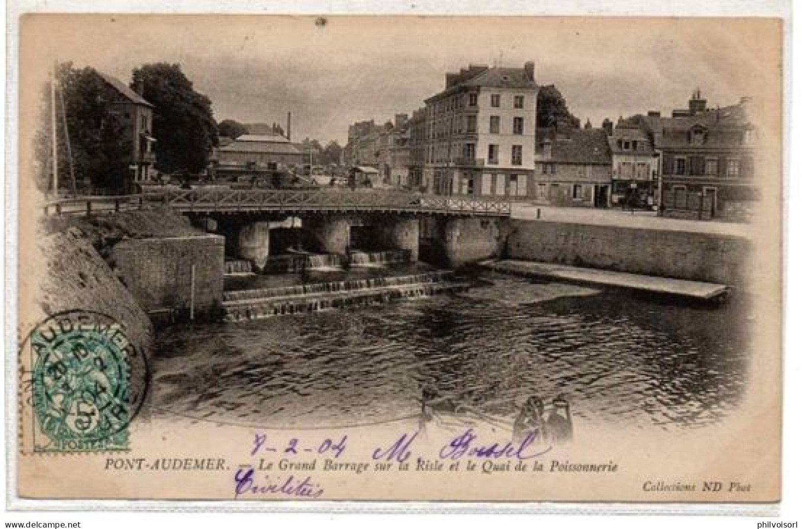 PONT AUDEMER LE GRAND BARRAGE SUR LA RISLE ET LE QUAI DE LAPOISSONNERIE ANIMEE - Pont Audemer