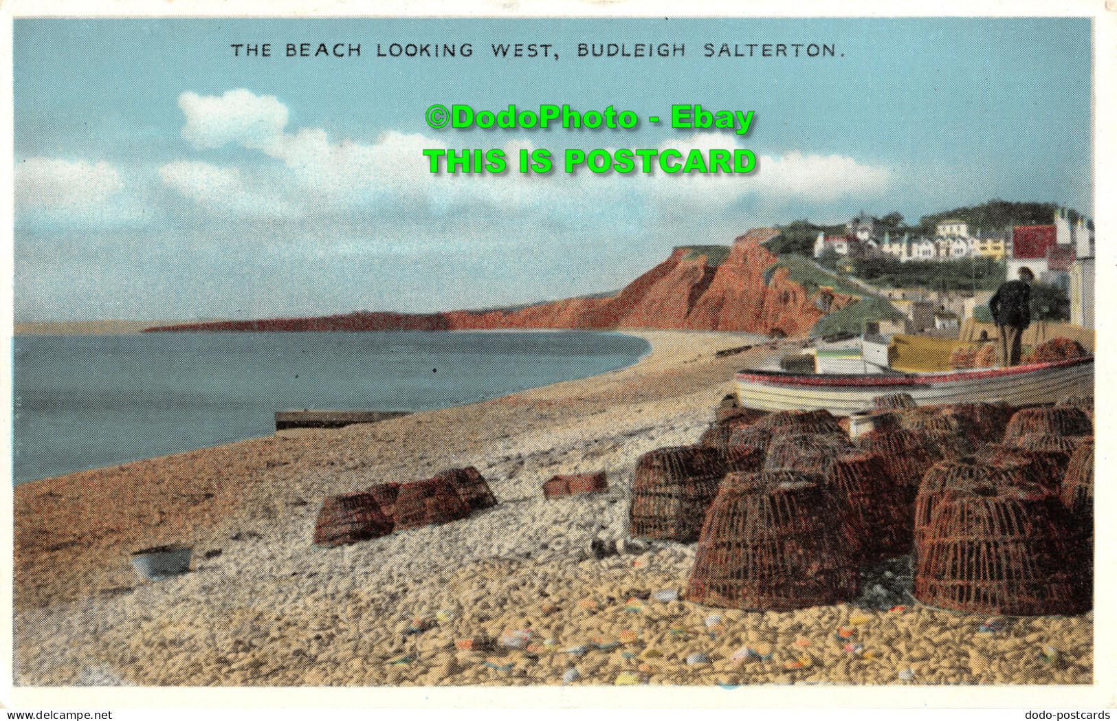 R455750 The Beach Looking West. Budleigh Salterton. Dennis. B. 2915. Newcolour - Welt