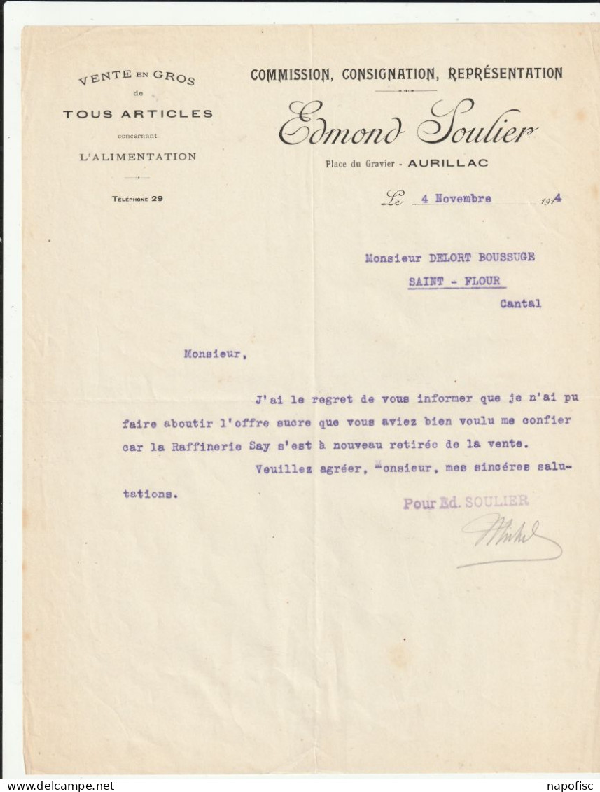 15-E.Soulier ..Commission, Consignation, Représentation.....Aurillac...(Cantal)...1901 - Food