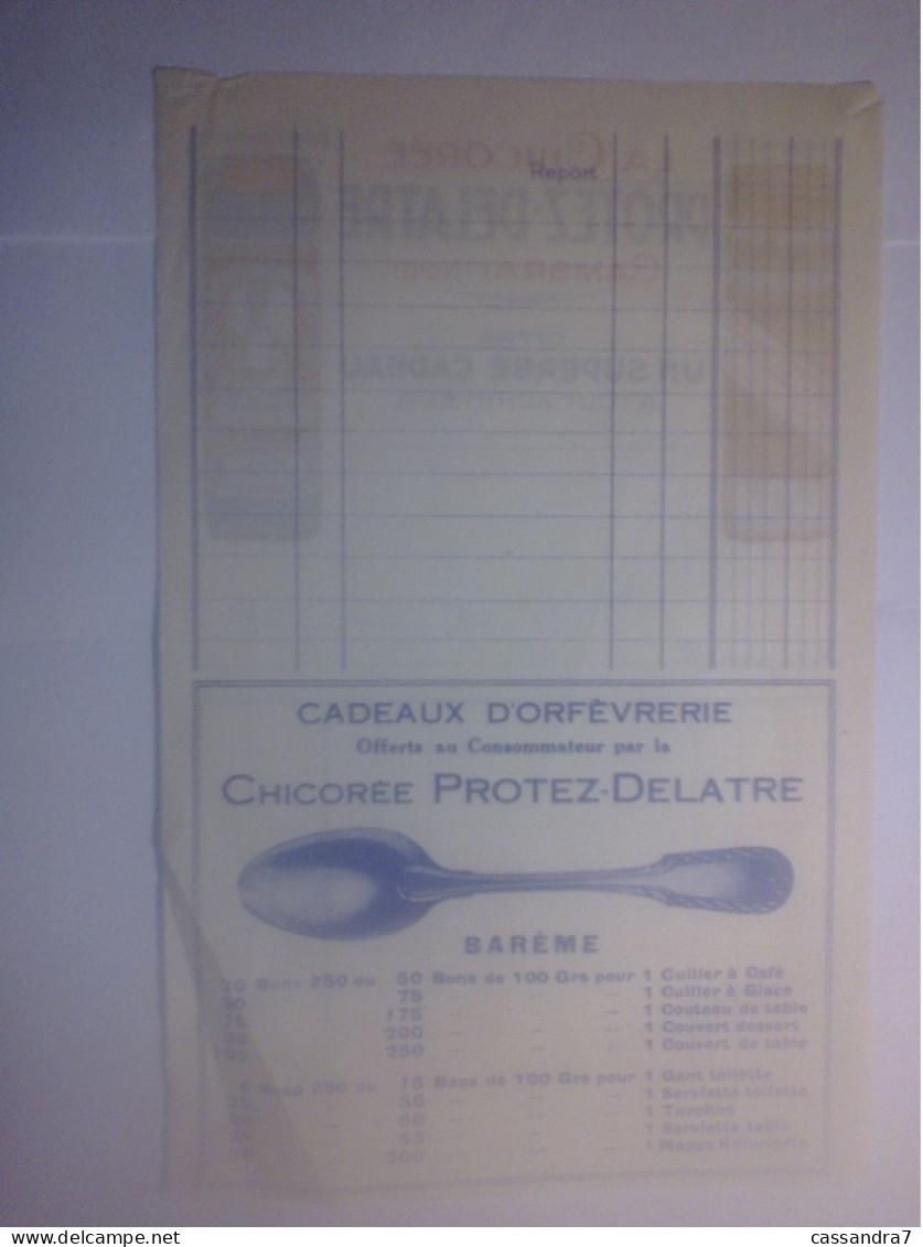 Feuille De Note Vierge - Chicorée Protez-Delatre Cambrai Nord - Cadeaux D'orfèvrerie - Advertising