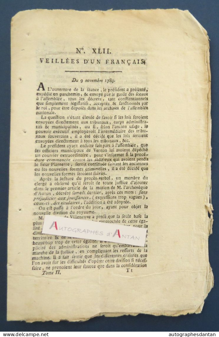 ● Veillées D'un Français - 9 Novembre 1789 - Gazetier Révolutionnaire - Rare - Révolution Française - Zeitungen - Vor 1800