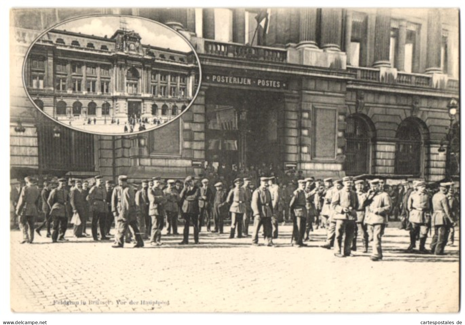 Riesen-AK Brüssel, Deutsche Soldaten In Feldgrau Haben Sich Vor Der Hauptpost Versammelt  - Guerre 1914-18