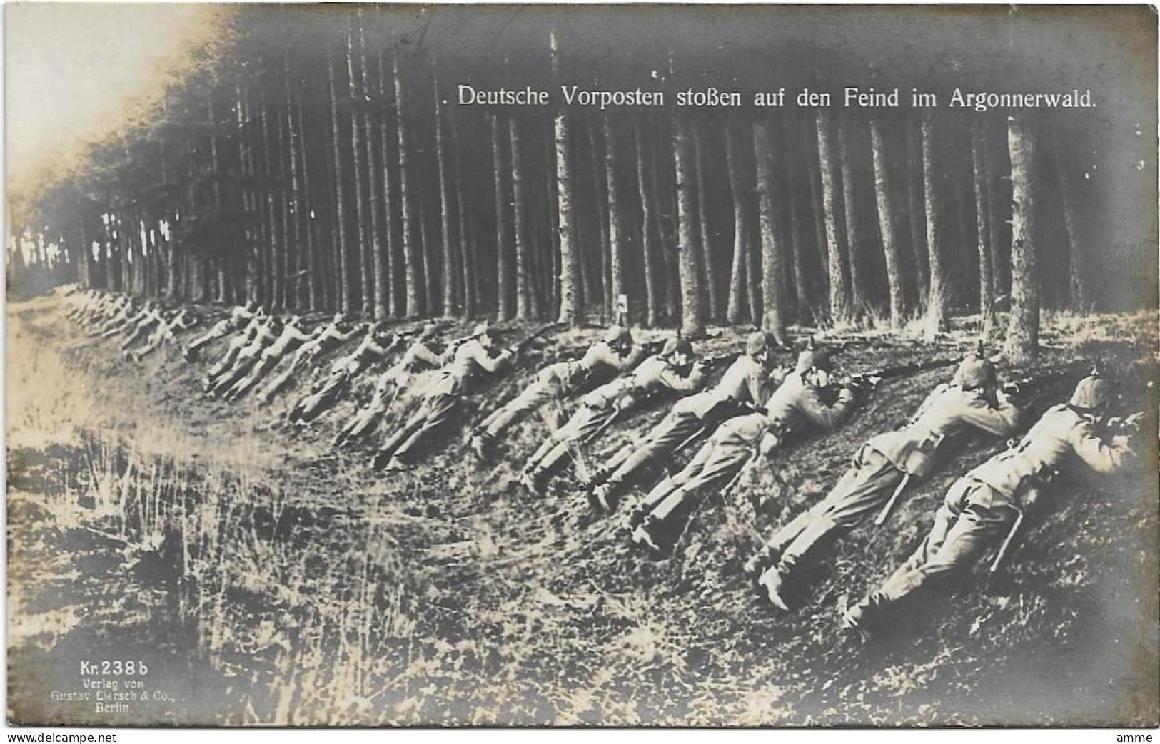 German War Kriegskarte  *  Deutsche Vorposten Stossen Auf Den Feind Im Argonnerwald (Argonne Forest, France) - War 1914-18