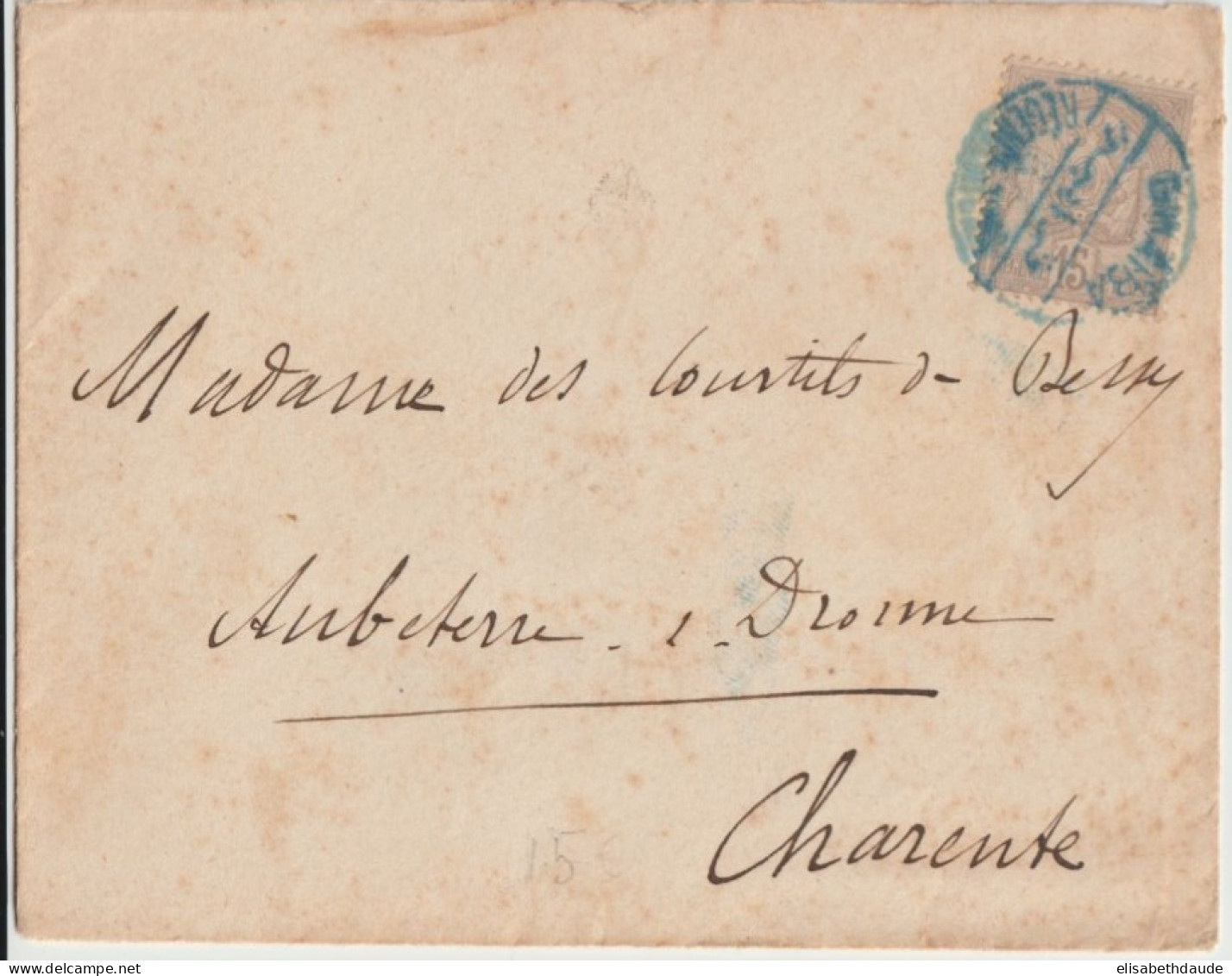 TUNISIE - 1904 - RARE CACHET BLEU De GRAIBA ! Sur ENVELOPPE => AUBETERRE EN CHARENTE - Covers & Documents