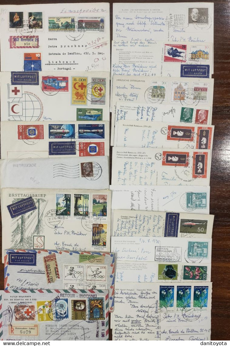 ALEMANIA ORIENTAL A LISBOA. LOTE DE 7 SOBRES Y 11 POSTALES. - Briefe U. Dokumente