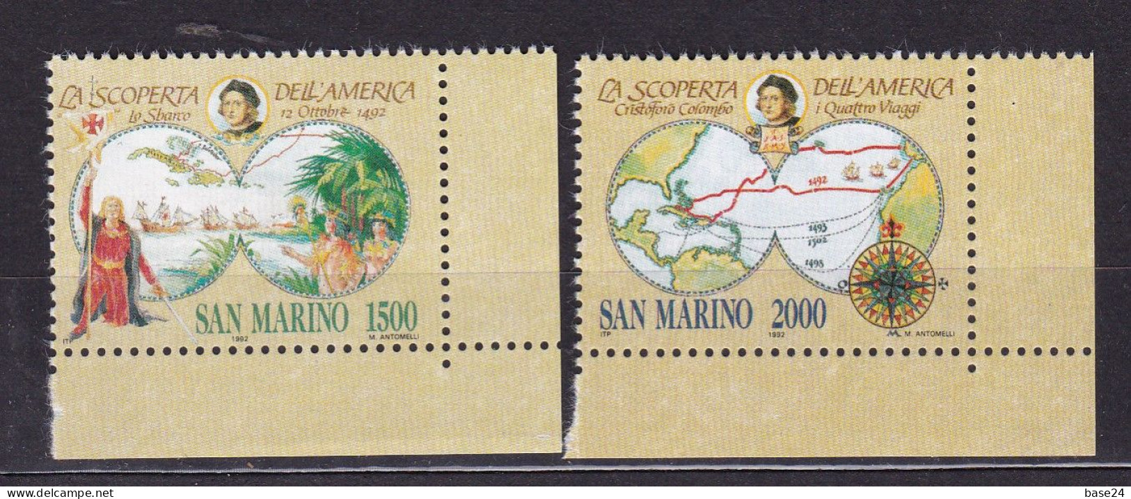 1992 San Marino Saint Marin SCOPERTA DELL'AMERICA, COLOMBO, DISCOVERY OF AMERICA  Serie Di 2 Valori MNH** - Christopher Columbus