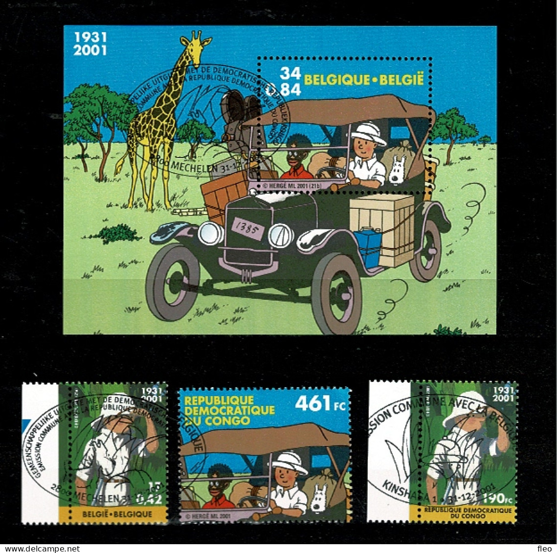 2001 3048 & BL93 (3049) & Congo Timbres , Postfris Met 1édag Stempel : HEEL MOOI ! MNH Avec Cachet 1er Jour : TINTIN / K - Neufs