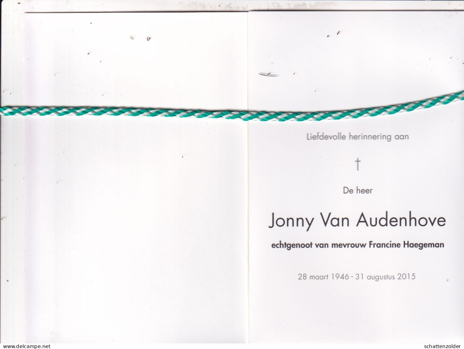 Jonny Van Audenhove-Haegeman, 1946, 2015. Foto - Décès