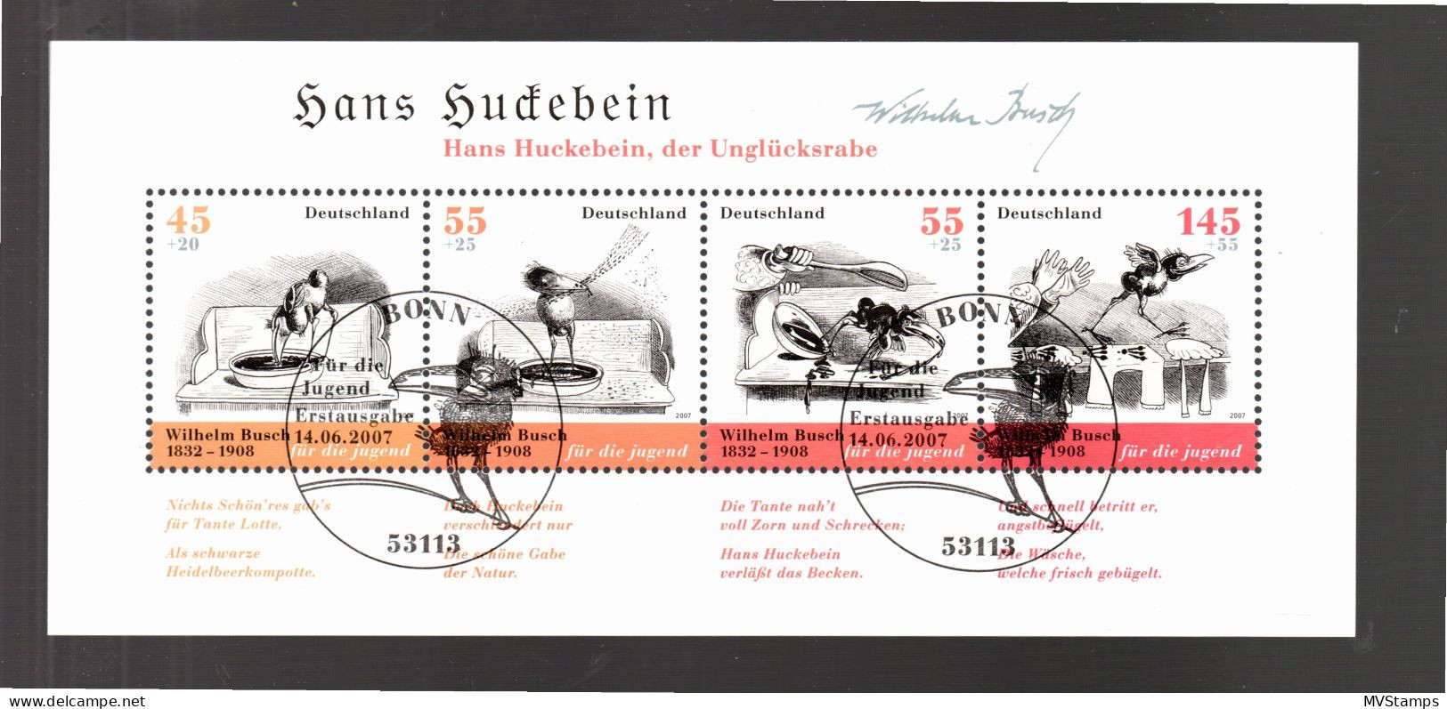 Germany 2007 Sheet Wilhelm Busch Stamps (Michel Block 71) Nice Used - Oblitérés