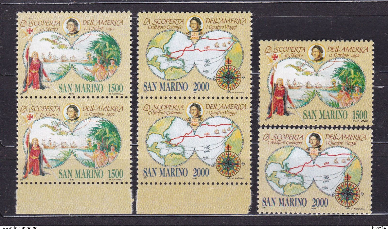 1992 San Marino Saint Marin SCOPERTA DELL'AMERICA COLOMBO, DISCOVERY OF AMERICA 3 Serie Di 2 Valori Coppia + Serie MNH** - Ongebruikt