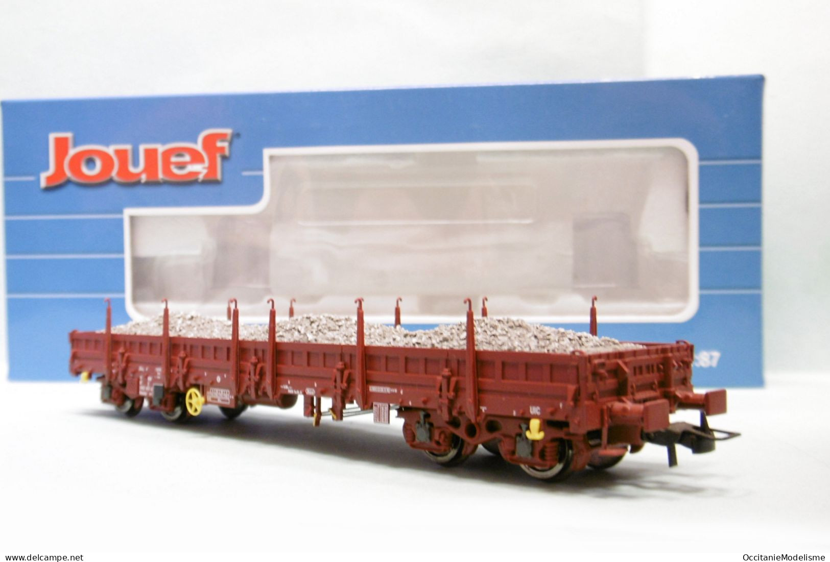 Jouef - Wagon Plat à Ranchers Remms SNCF Avec Ballast ép. V Réf. HJ6075 BO HO 1/87 - Goederenwagons