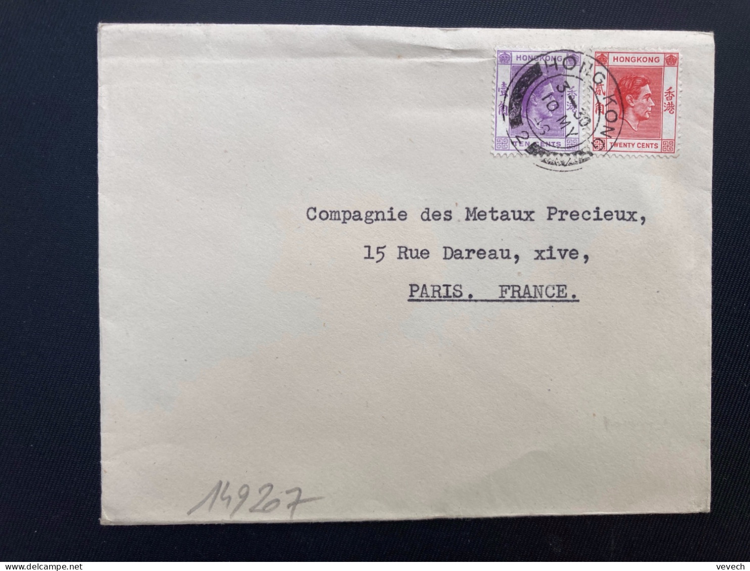 LETTRE Pour La FRANCE TP TWENTY CENTS + TEN CENTS OBL.10 MY 48 HONG KONG - Brieven En Documenten