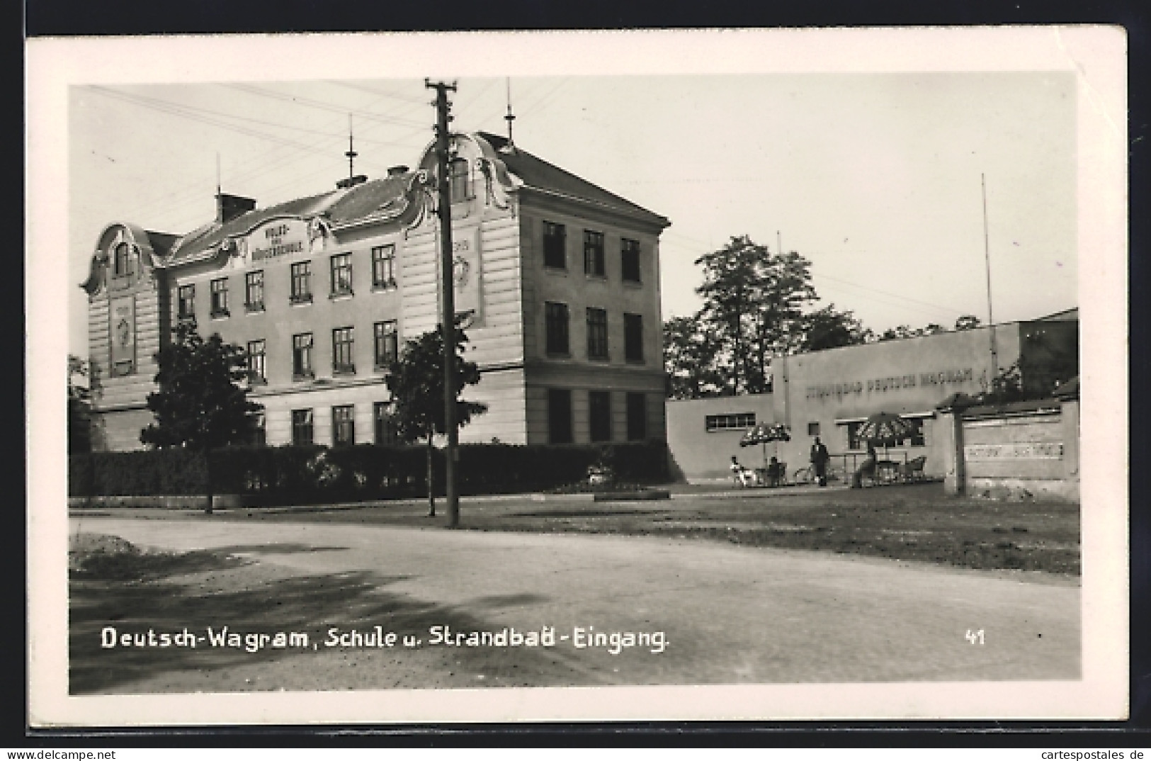 AK Deutsch-Wagram, Schule U. Strandbad-Eingang  - Other & Unclassified