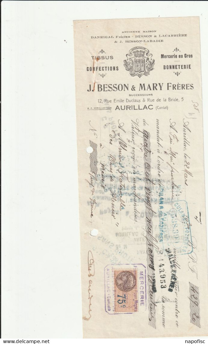 15-J.Besson & Mary Frères..Tissus, Confections, Mercerie En Gros, Bonneterie......Aurillac...(Cantal)...1930 - Textile & Vestimentaire