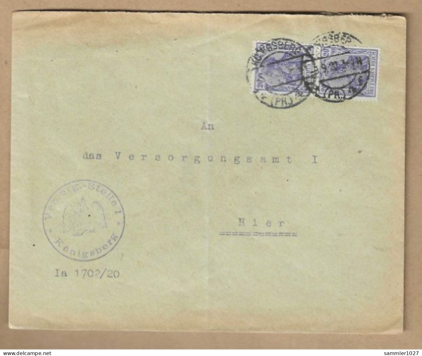 Los Vom 16.05  Briefumschlag Aus Königsberg 1920 - Covers & Documents
