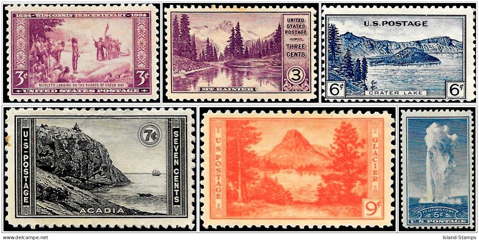 USA 1934 National Parks: Mounted Mint - Unused Stamps