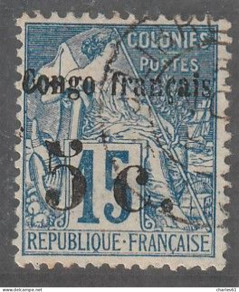 CONGO - N°2 Obl (1891-92) 5c Sur 15c Bleu - Signé Calves. - Gebraucht