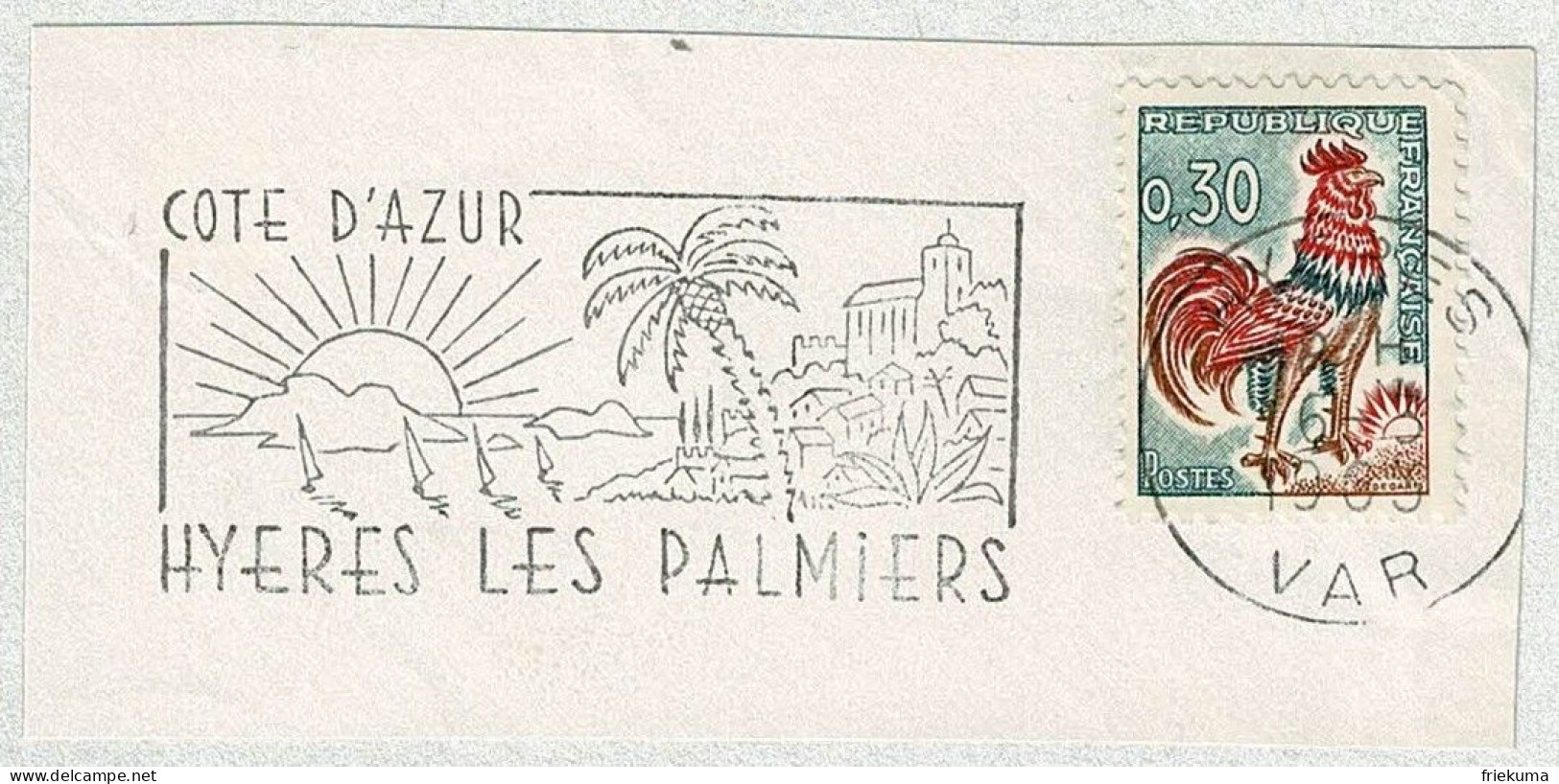 Frankreich / France 1965, Flaggenstempel Hyeres Cote D'Azur, Palmen / Palmiers, Sonne / Soleil / Sun - Autres & Non Classés