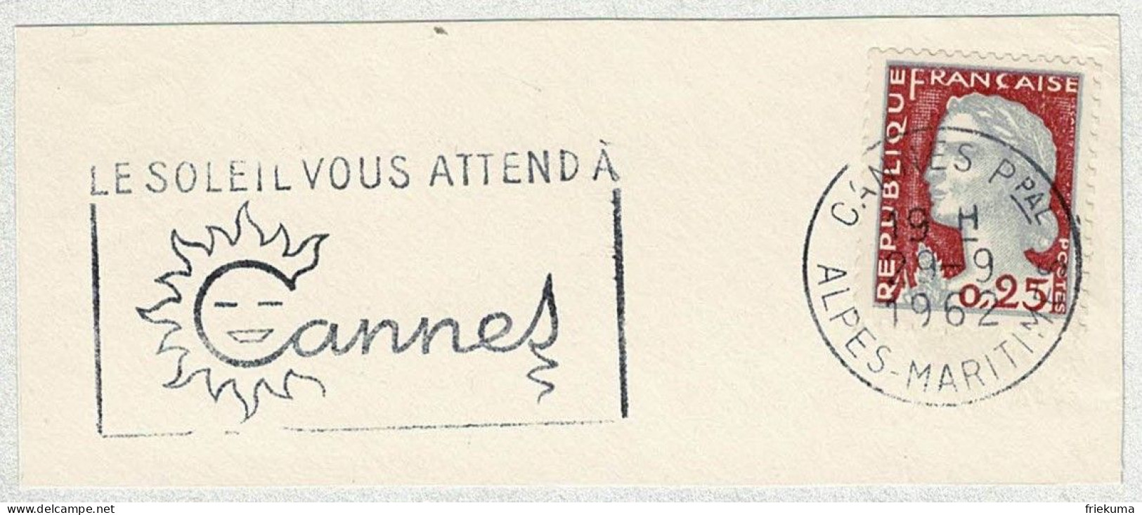 Frankreich / France 1962, Flaggenstempel Cannes, Sonne / Soleil / Sun - Autres & Non Classés