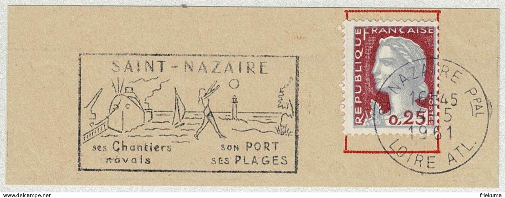 Frankreich / France 1961, Flaggenstempel Saint-Nazaire, Chantiers Navals / Schiffswerften - Schiffahrt