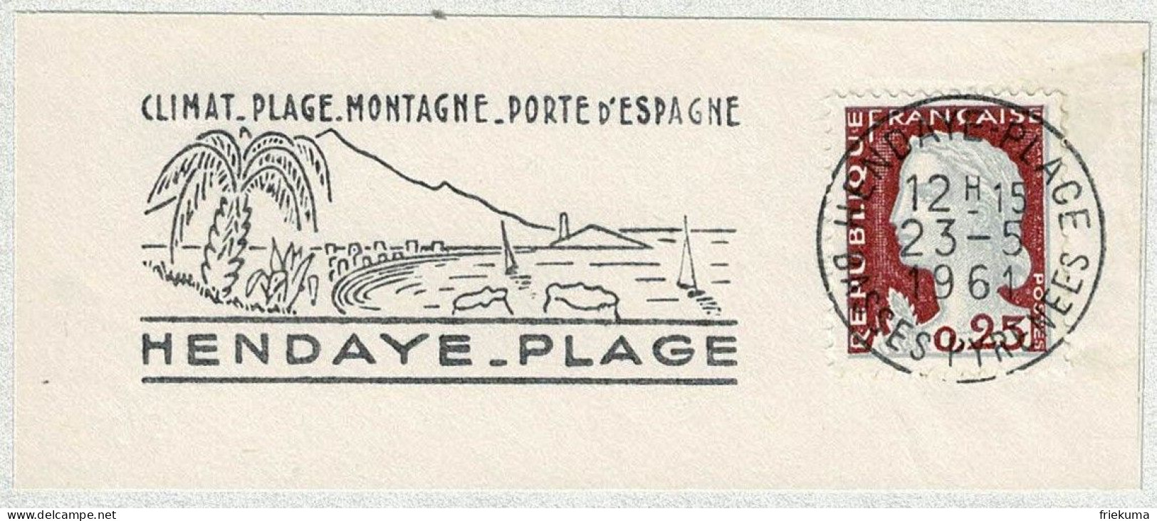 Frankreich / France 1961, Flaggenstempel Hendaye Plage - Sonstige & Ohne Zuordnung