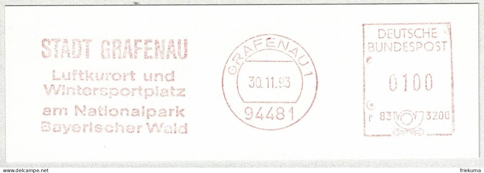 Deutschland 1993, Freistempel / EMA / Meterstamp Grafenau, Luftkurort, Wintersport, Nationalpark Bayerischer Wald - Autres & Non Classés