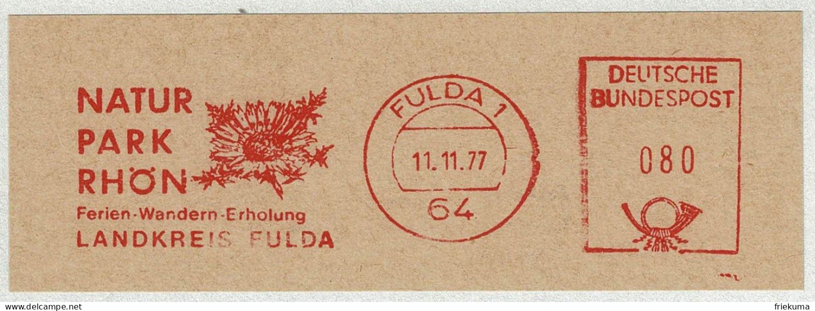 Deutsche Bundespost 1977, Freistempel / EMA / Meterstamp Fulda, Naturpark Rhön, Ferien, Wandern, Erholung - Autres & Non Classés