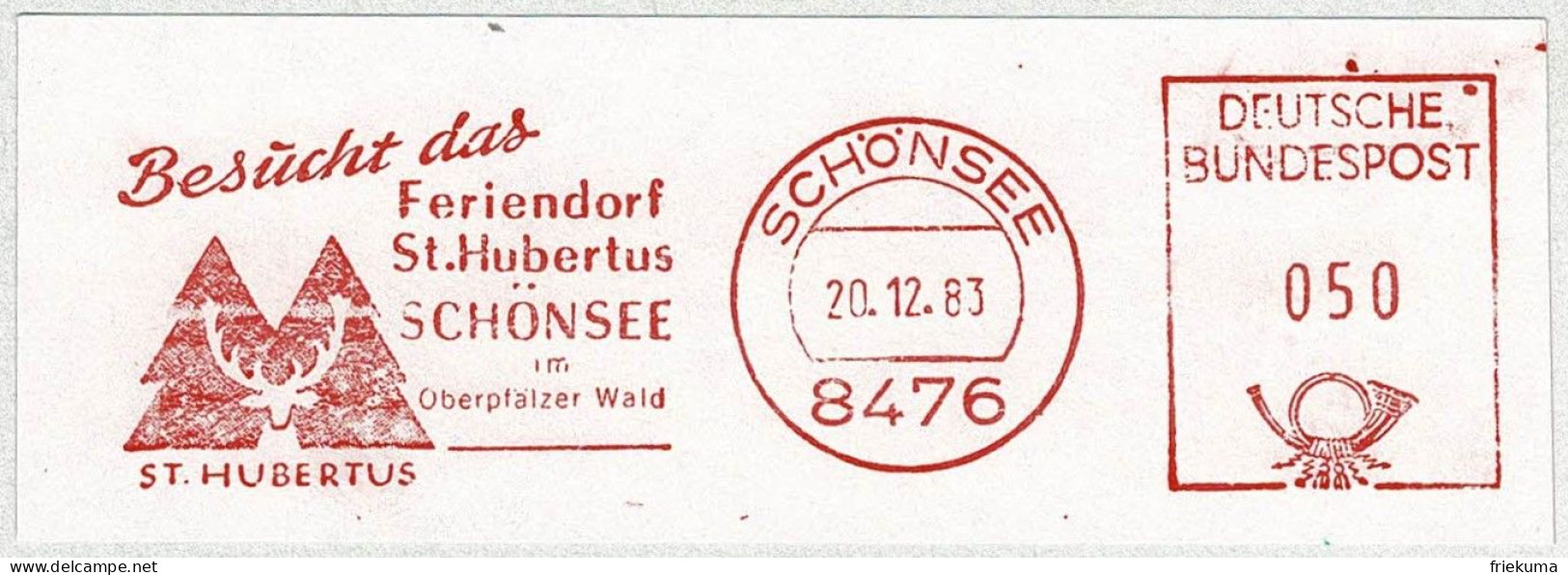 Deutsche Bundespost 1983, Freistempel / EMA / Meterstamp Schönsee, Feriendorf St. Hubertus, Jagd - Hôtellerie - Horeca