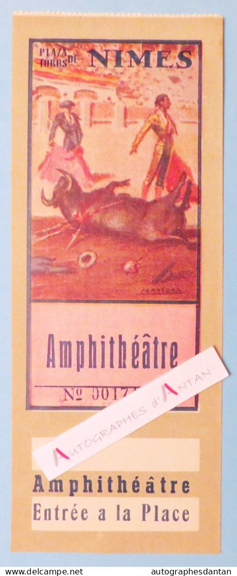 ● Nîmes 1948? Vieux Ticket D'entrée Amphithéâtre - Plaza De Toros Dessin Corrida / Taureau / Torero / Arènes - Gard 30 - Eintrittskarten