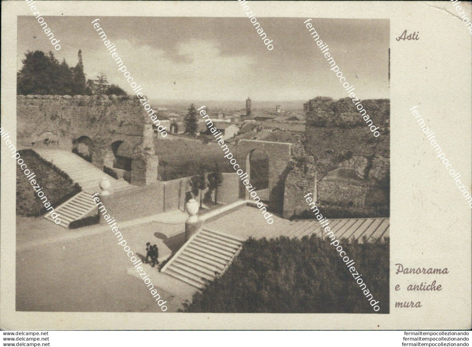 M708 Cartolina Asti Citta' Panorama E Antiche Mura 1938 - Asti