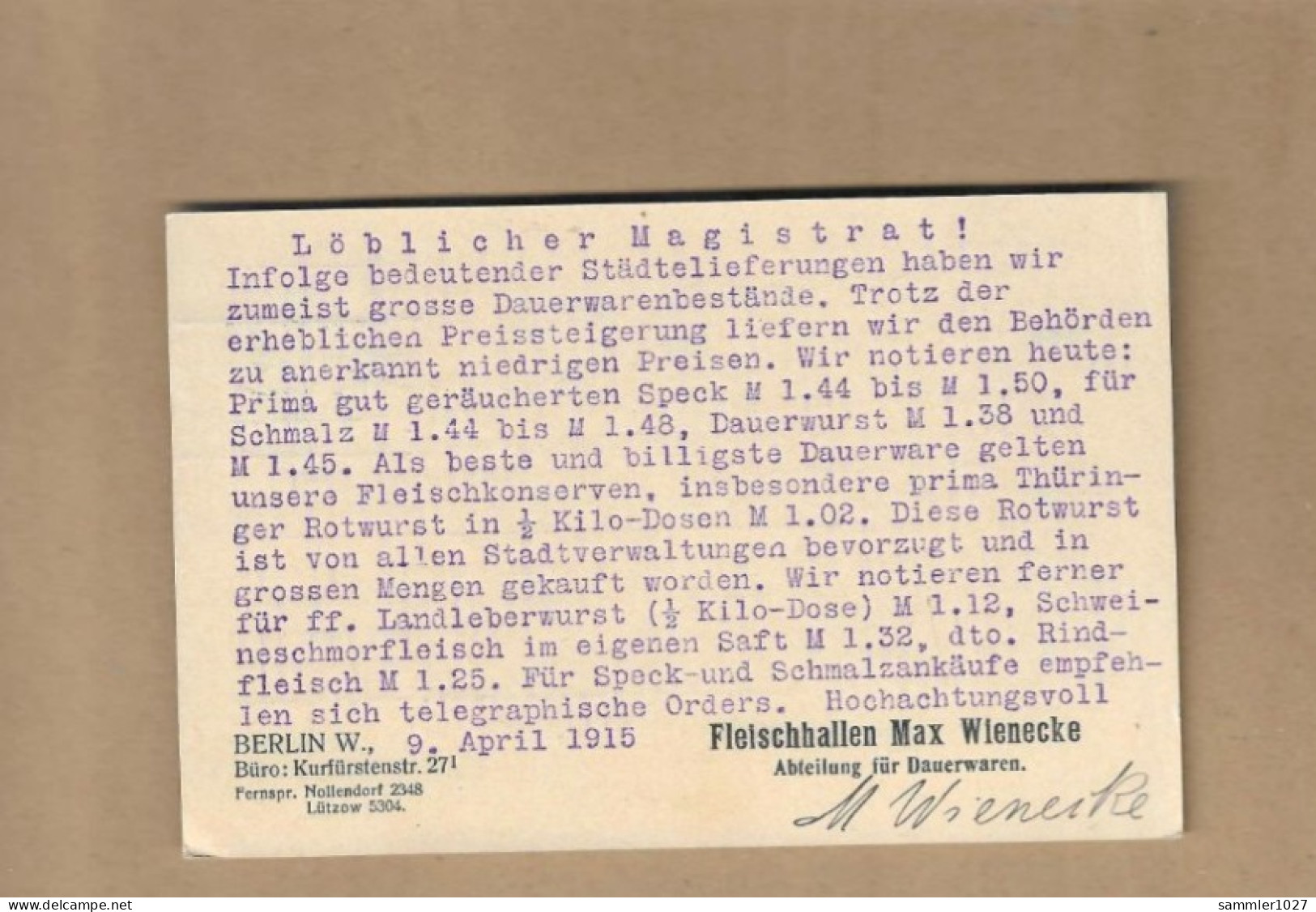 Los Vom 16.05 Postkarte Aus Berlin Nach Schwenningen 1915 - Briefe U. Dokumente