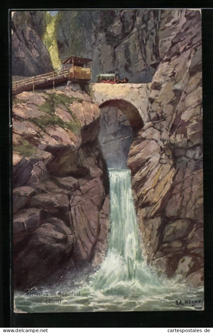 Artista-Cartolina Rudolf Alfred Höger: Eggental, Wasserfall An Der Dolomitenstrasse  - Other & Unclassified