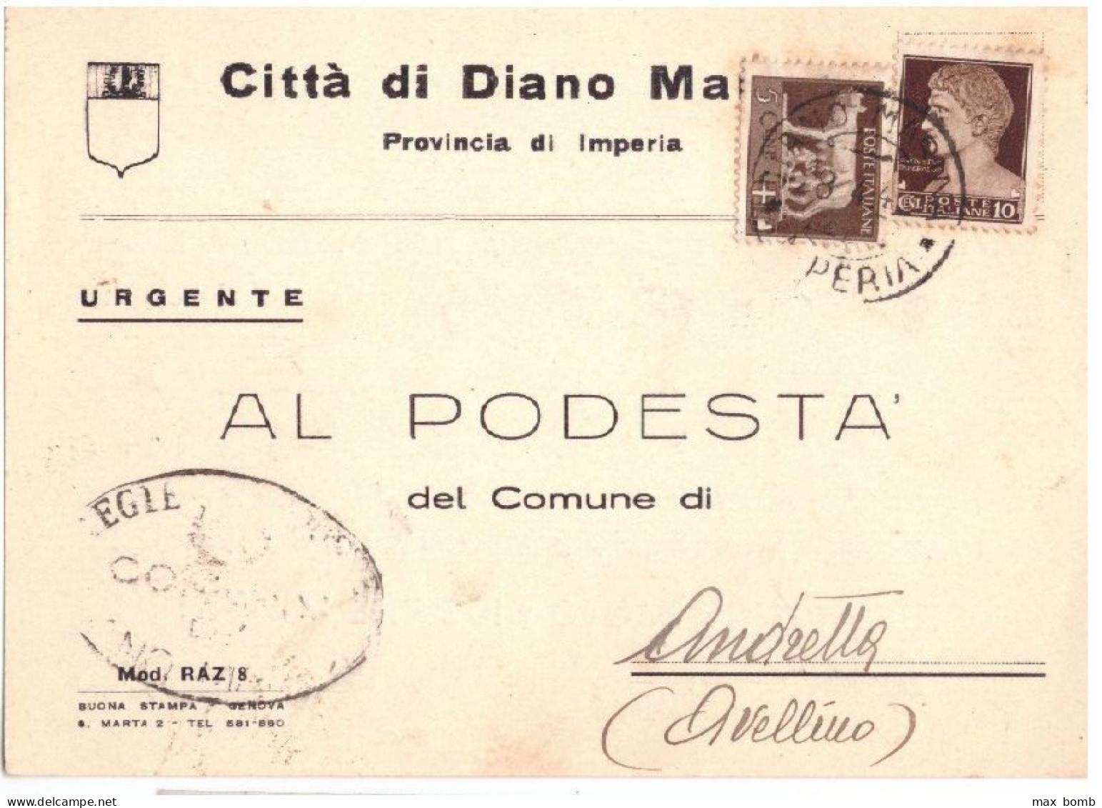 1942 DA DIANO MARINA A PODESTA' DI ANDRETTA  CARTE ANNONARIE  AVELLINO V118 - Historische Documenten