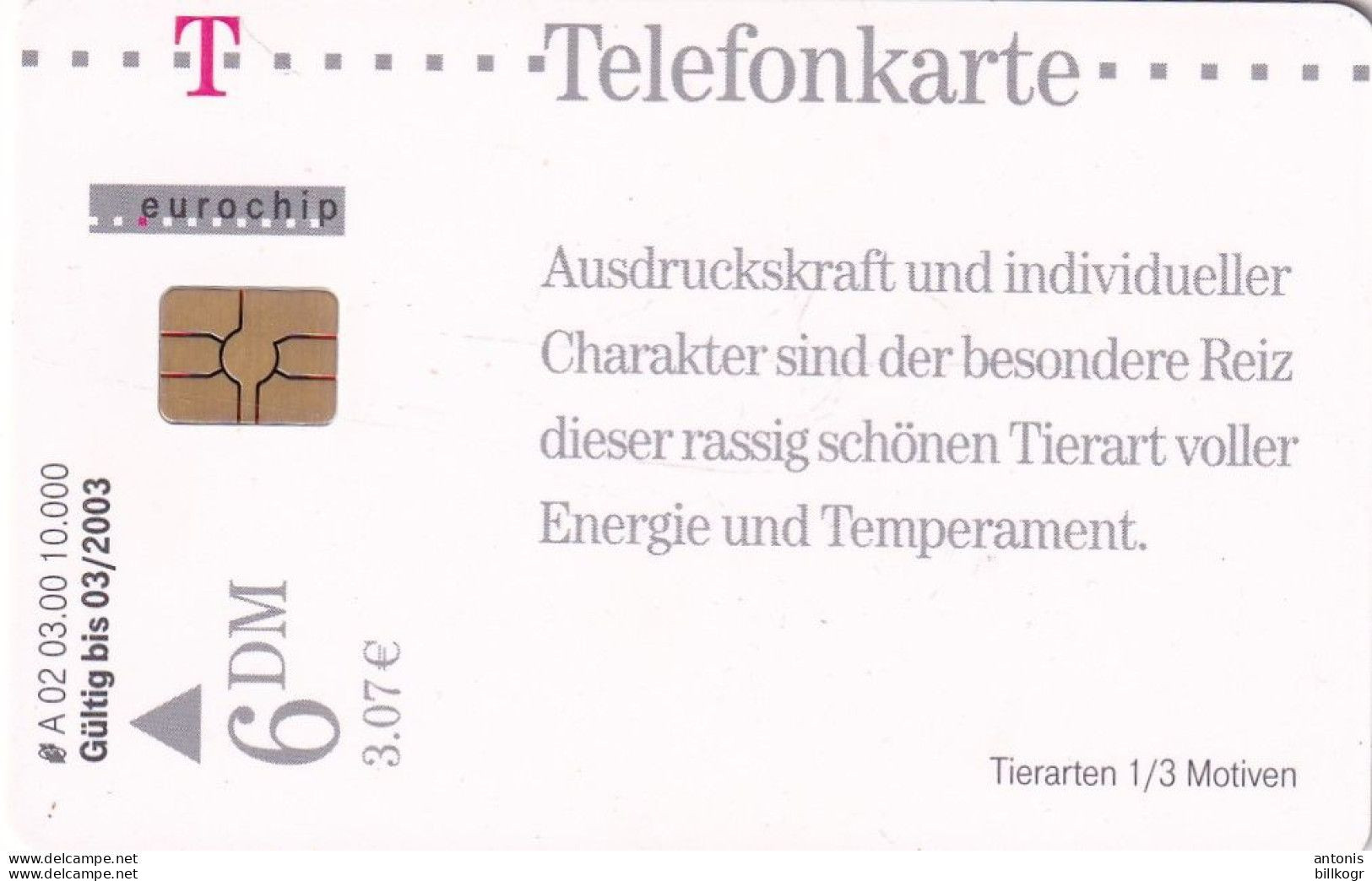 GERMANY(chip) - Horses, Tierarten/Pferde(A 02), Chip GEM3.3(red), Tirage %10000, 03/00, Used - A + AD-Serie : Pubblicitarie Della Telecom Tedesca AG